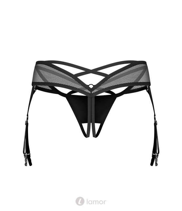 * OBSESSIVE Obsessive Dominna Jarretel-String Ouvert in Zwart Wetlook