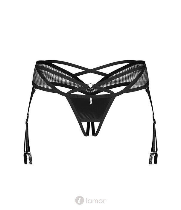 * OBSESSIVE Obsessive Dominna Jarretel-String Ouvert in Zwart Wetlook