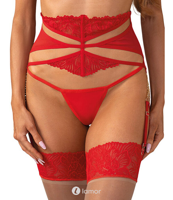 * OBSESSIVE Obsessive Matildea Jarretelgordel in Rood met Keten-Details