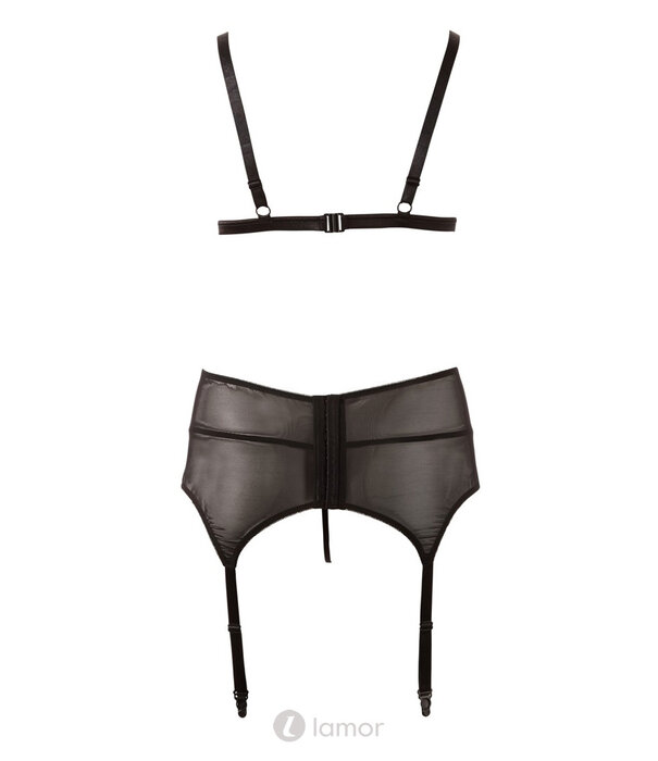 * COTTELLI  Soft-BH Set met Open Cups, Jarretelgordel & String in Zwart Kant