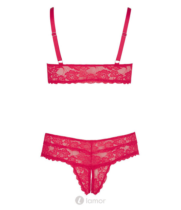 * COTTELLI  Rode Soft-BH van Kant met Verstelbare Bandjes & Ouvert-String - Copy