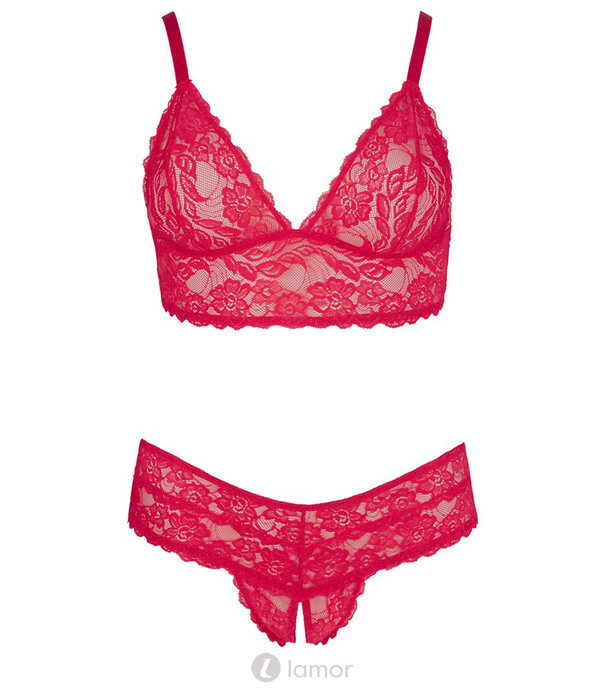 * COTTELLI  Rode Soft-BH van Kant met Verstelbare Bandjes & Ouvert-String - Copy