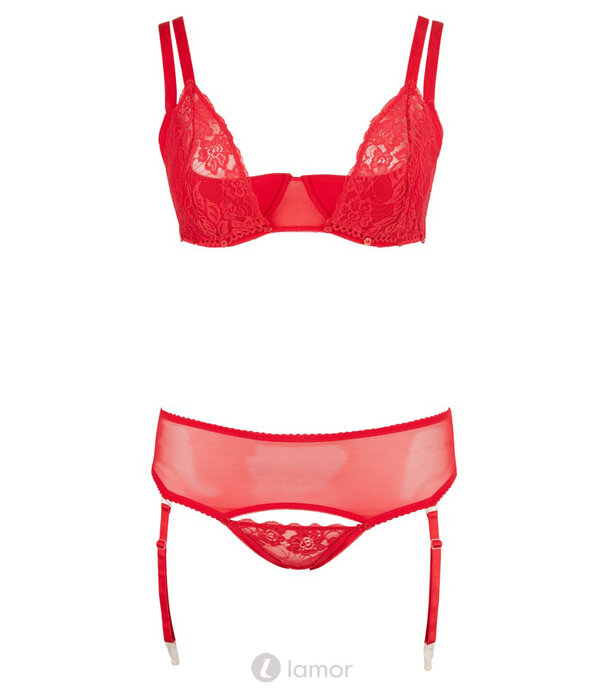 * COTTELLI  Rood Striptease-Set met Afneembare Cups, Stringdeel & Straps