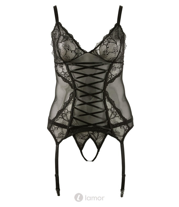 * COTTELLI  Jarretelkorset van Net & Kant met Ouvert-String, Verstelbare Straps