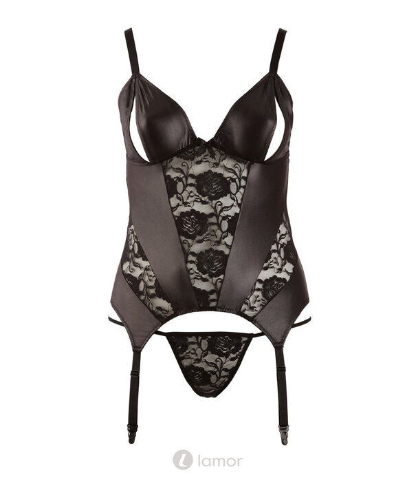 * COTTELLI  Jarretelkorset met Gesplitste Cups, Kant & Bijpassende String