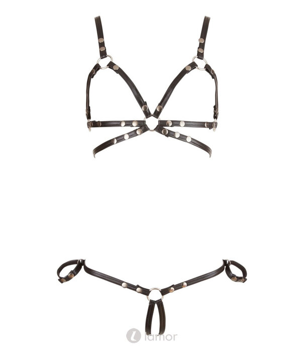 * COTTELLI  Erotisch wetlook harness 2-delig met handboeien en ringen
