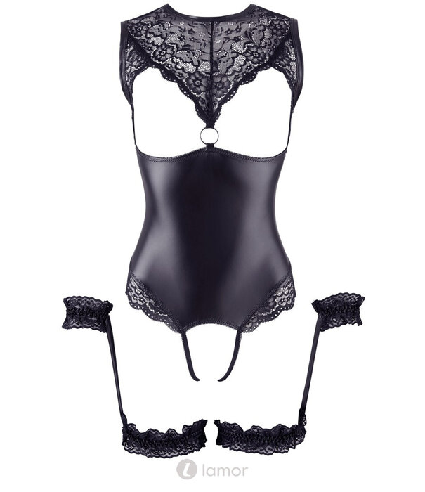 * COTTELLI  Cottelli PARTY mattlook ouvert body met kant en handboeien