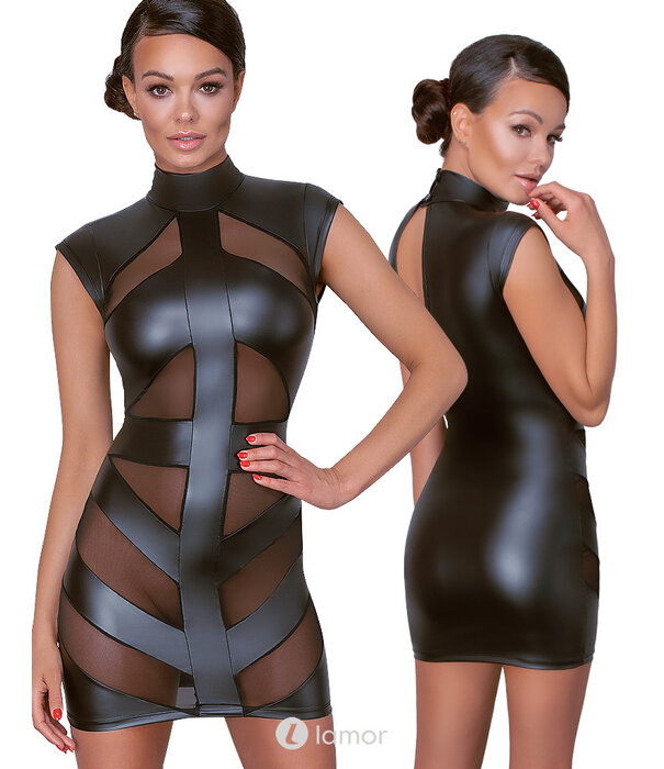 * COTTELLI  Cottelli PARTY mattlook mini jurk met transparante powernet front