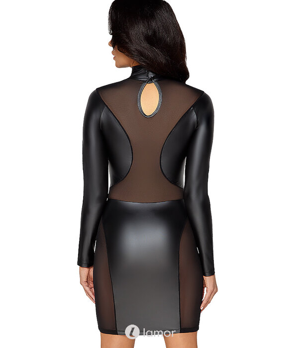 * COTTELLI  Cottelli PARTY mattlook mini-jurk met powernet en lange mouwen