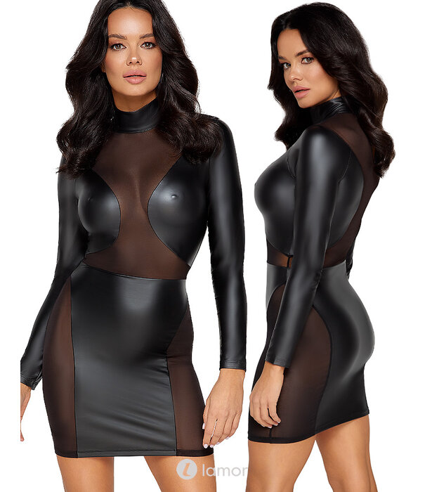 * COTTELLI  Cottelli PARTY mattlook mini-jurk met powernet en lange mouwen