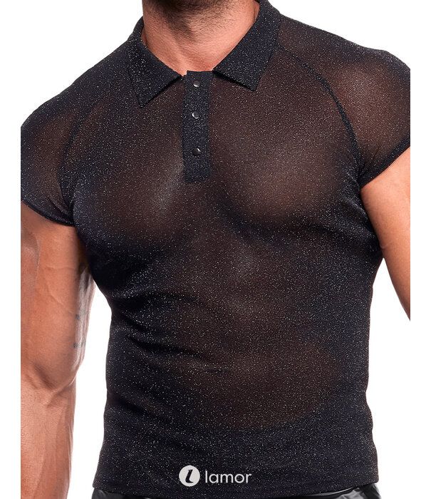* NOIR handmade Noir Handmade Noir Handmade Transparante Heren Tulle Polo met Zilveren glans