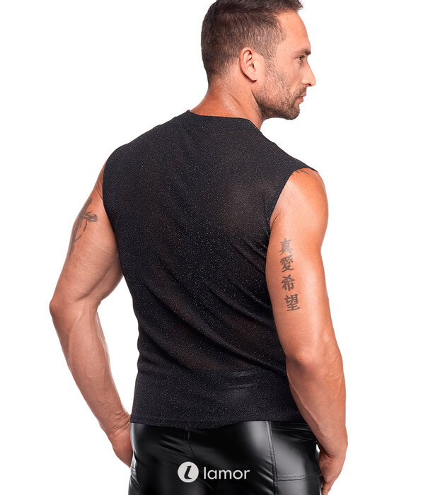 * NOIR handmade Noir Handmade Onyx skin tank van transparant mesh voor heren