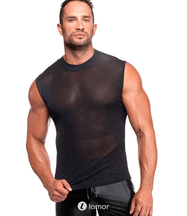 * NOIR handmade Noir Handmade Onyx skin tank van transparant mesh voor heren