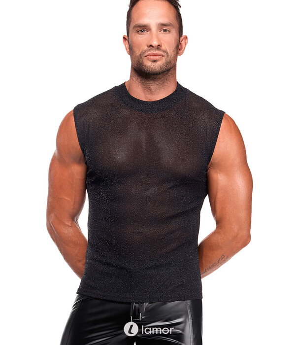 * NOIR handmade Noir Handmade Onyx skin tank van transparant mesh voor heren