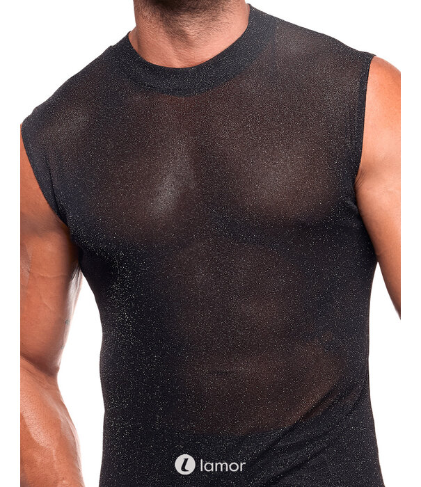 * NOIR handmade Noir Handmade Onyx skin tank van transparant mesh voor heren