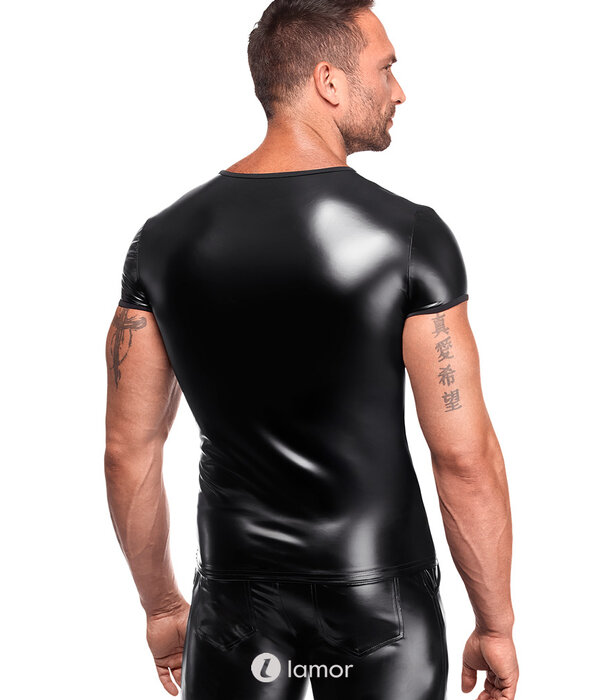 * NOIR handmade Noir Handmade powerwetlook heren shirt met borstzak zwart