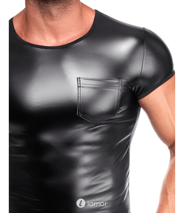 * NOIR handmade Noir Handmade powerwetlook heren shirt met borstzak zwart