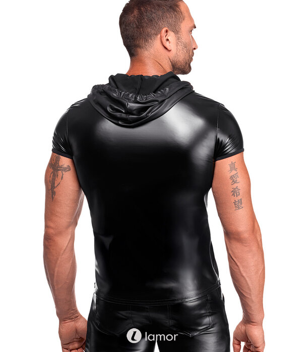 * NOIR handmade Noir Handmade powerwetlook hoodie top met rits voor heren |LAMOR