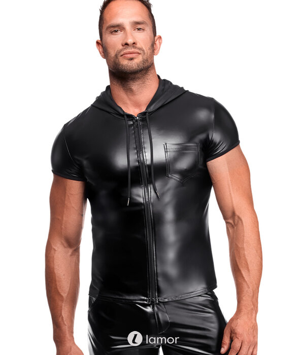 * NOIR handmade Noir Handmade powerwetlook hoodie top met rits voor heren |LAMOR