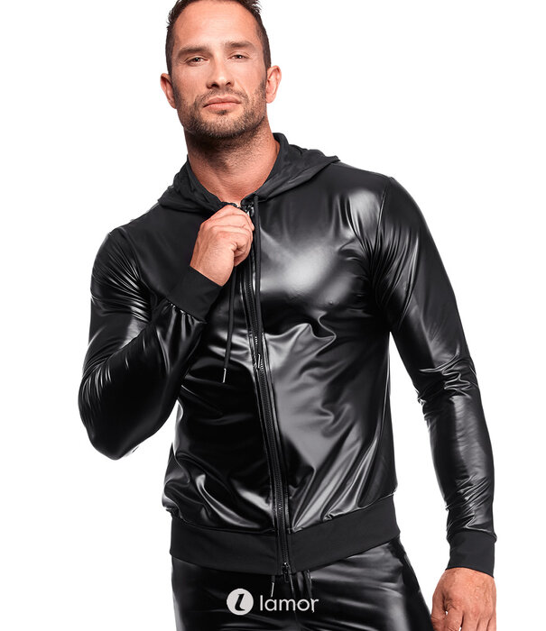 * NOIR handmade Noir Handmade powerwetlook hoodie met lange mouwen voor heren |LAMOR