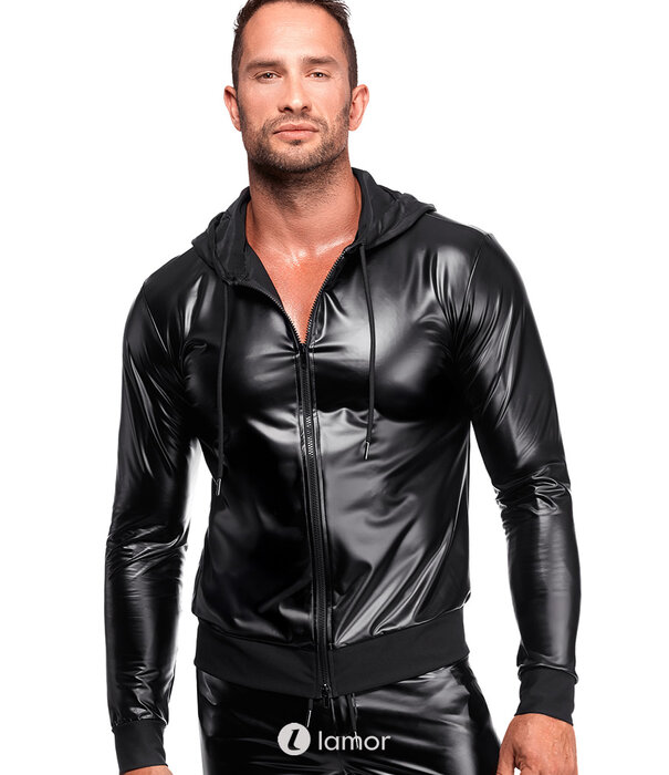 * NOIR handmade Noir Handmade powerwetlook hoodie met lange mouwen voor heren |LAMOR