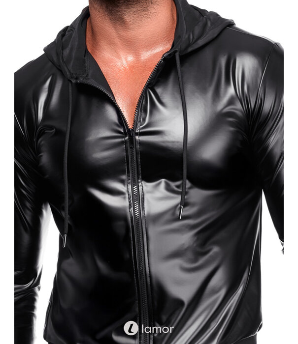 * NOIR handmade Noir Handmade powerwetlook hoodie met lange mouwen voor heren |LAMOR