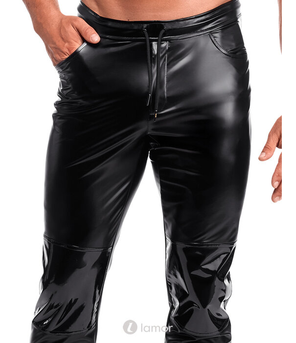 * NOIR handmade Noir Handmade powerwetlook broek met PVC details voor heren |LAMOR
