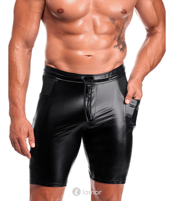 * NOIR handmade Noir Handmade powerwetlook Short met mesh en zakken – H089