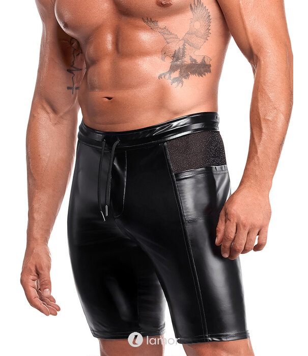 * NOIR handmade Noir Handmade powerwetlook Short met mesh en zakken – H089