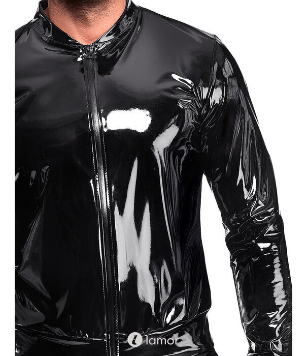 * NOIR handmade Noir Handmade PVC herenjas met rits, ribboorden en hoge kraag