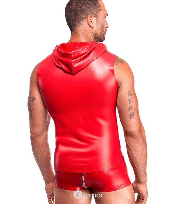 * NOIR handmade Noir Handmade rode powerwetlook top met capuchon en rits