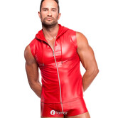 Noir Handmade rode powerwetlook top met capuchon en rits