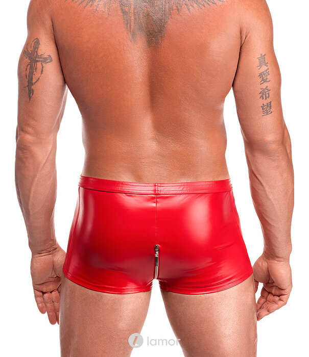 * NOIR handmade Noir Handmade rode powerwetlook shorts met lange zilveren rits