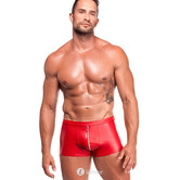 Noir Handmade rode powerwetlook shorts met lange zilveren rits