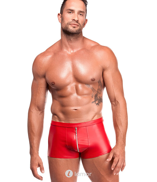 * NOIR handmade Noir Handmade rode powerwetlook shorts met lange zilveren rits