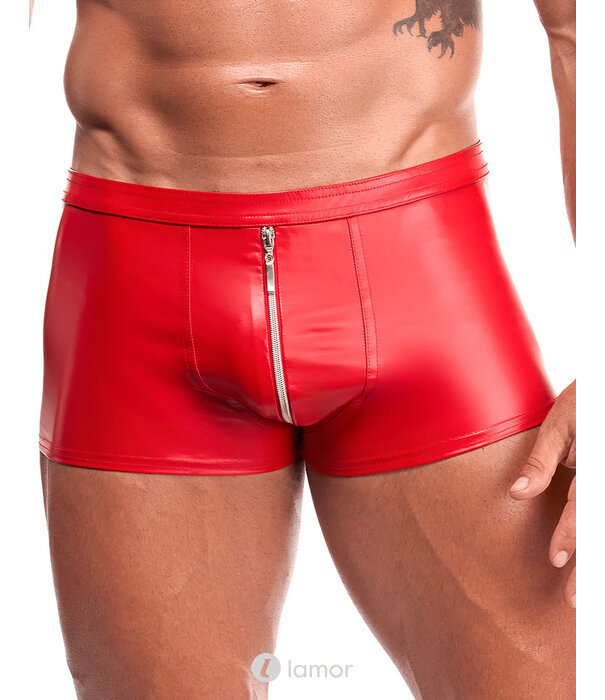 * NOIR handmade Noir Handmade rode powerwetlook shorts met lange zilveren rits