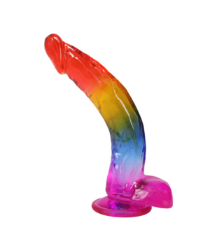 Realistische Cock met Ballen - 9,5 / 24,1 cm - Regenboog