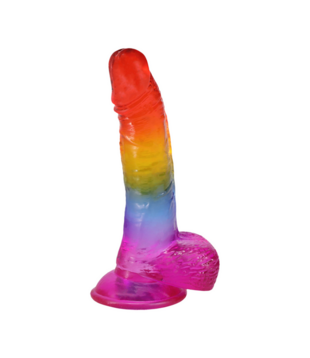 Realistische Cock met Ballen - 8,5 / 21,6 cm - Regenboog