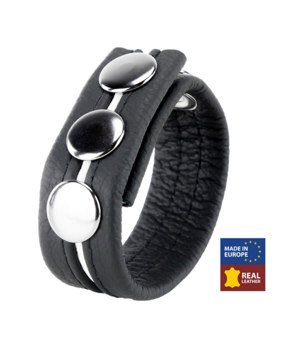 Red Leather Verstelbare Leren Cockring - Wit