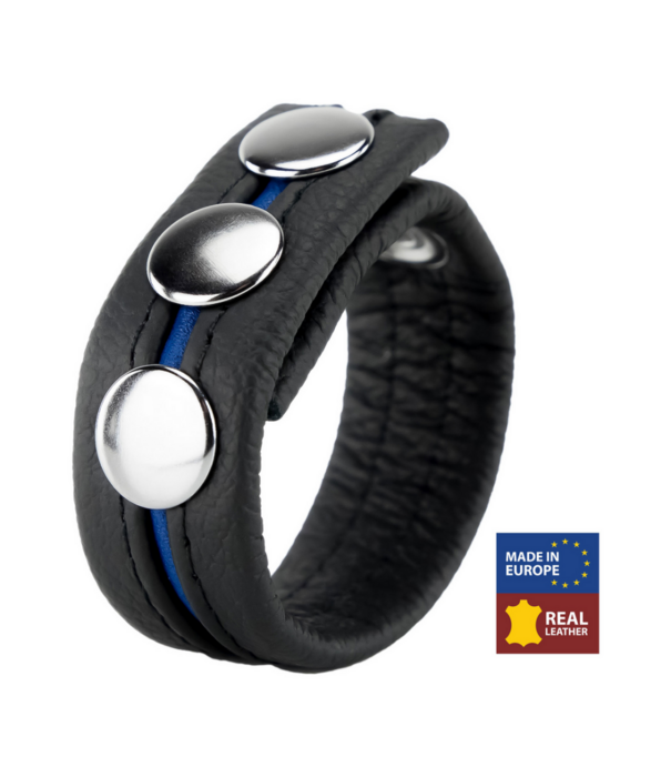 Red Leather Verstelbare Leren Cockring - Blauw