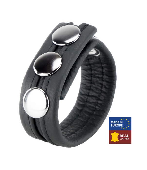 Red Leather Verstelbare Leren Cockring - Zwart