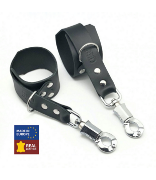Leren Handboeien met Anti-Panic Karabijnhaak - Zwart