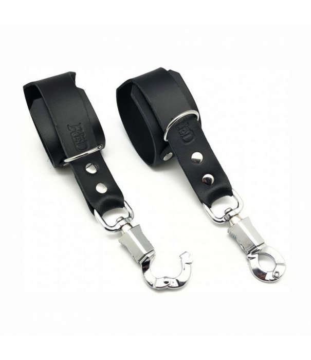 Red Leather Leren Handboeien met Anti-Panic Karabijnhaak - Zwart