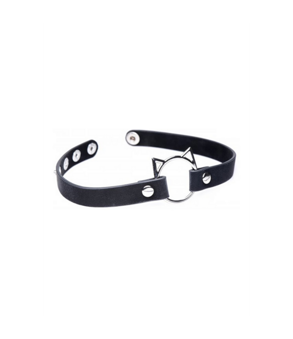 Kinky Kitty Ring Slim Choker - PU Leer - Zwart