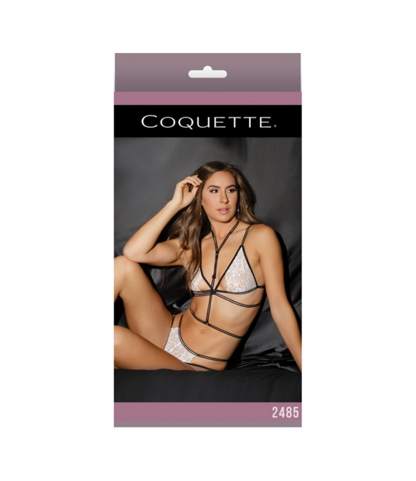 Coquette Lace Bralette, Panties and Crotchless Harness - One Size