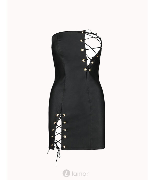 * PASSION Passion zwarte kunstleren chemise met vetersluiting