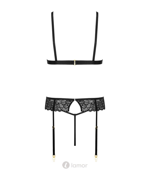 * KOTEK Kotek KO THP108 zwarte 3-delige lingerie set met straps