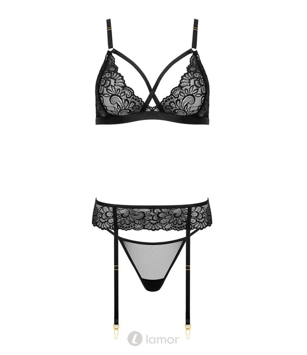 * KOTEK Kotek KO THP108 zwarte 3-delige lingerie set met straps
