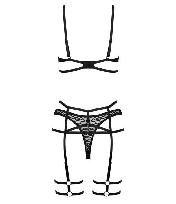* KOTEK Kotek KO THP106 zwarte 3-delige lingerie set met leoprint