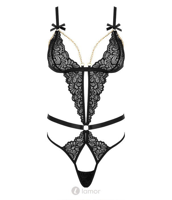 * KOTEK Kotek KO BD108 zwarte kanten body met ketting details